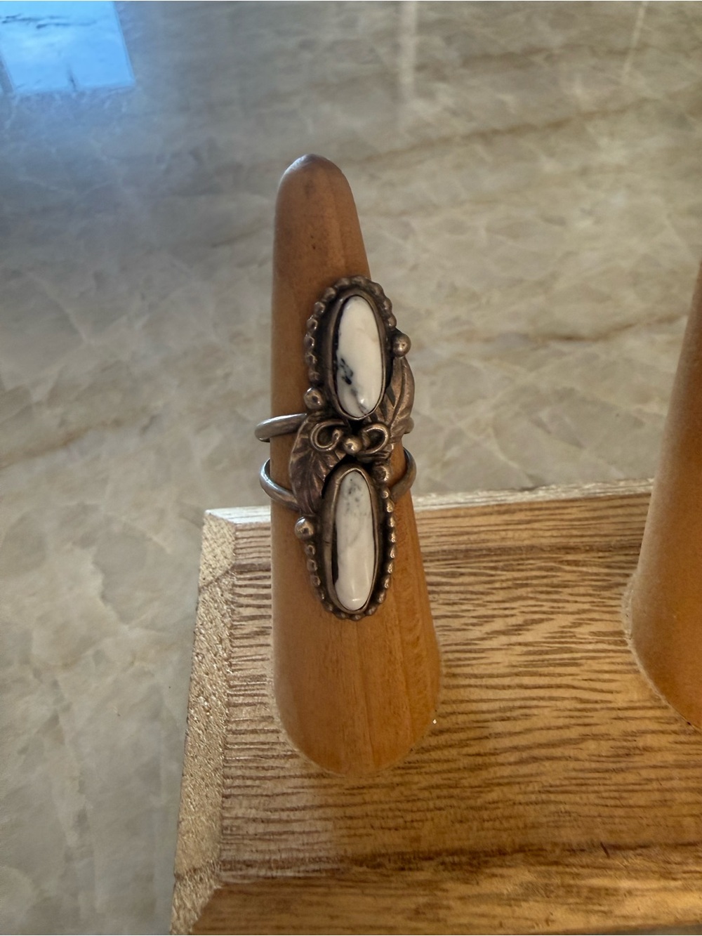 Sterling-Style White Buffalo Double Oval Ring - Women Jewelry